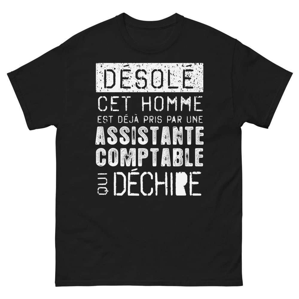 T-shirt assistante comptable noir - désolé, cet homme est déjà pris