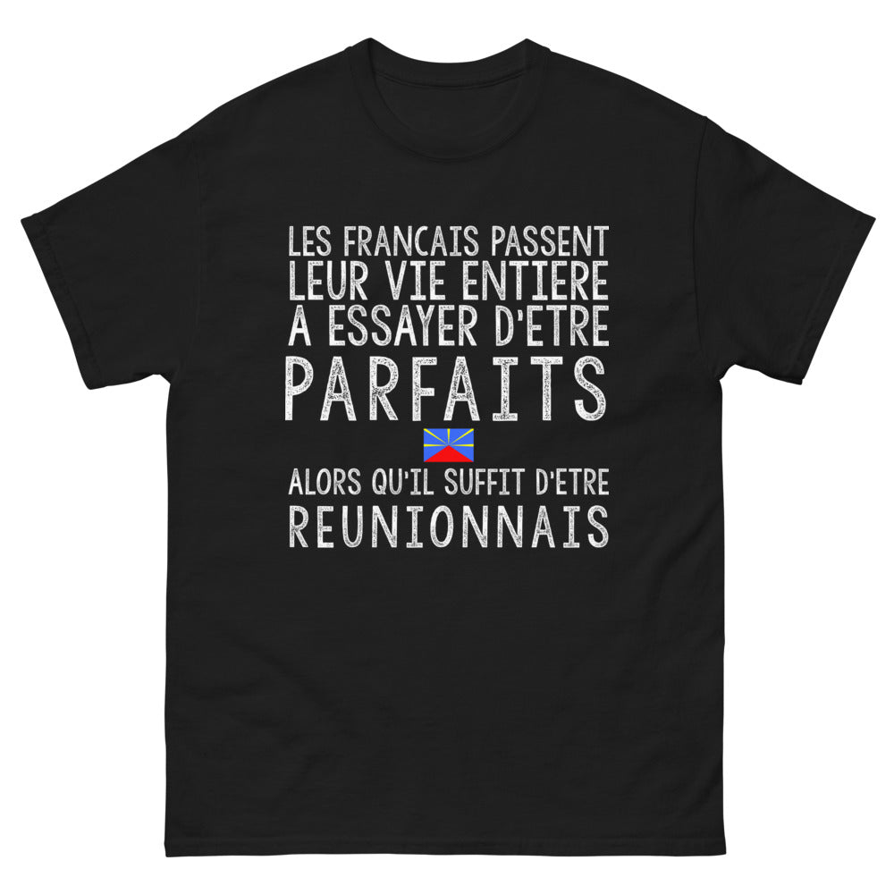 T-shirt Réunion noir - Les Français et la perfection