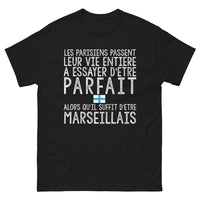 Thumbnail for T-shirt Parisiens vs Marseillais noir - Les Parisiens leur vie entière, suffit d'être Marseillais