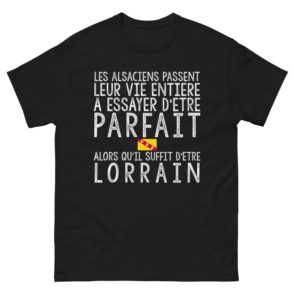 T-shirt Lorraine noir - Suffit d'être Lorrain, taquine Alsace