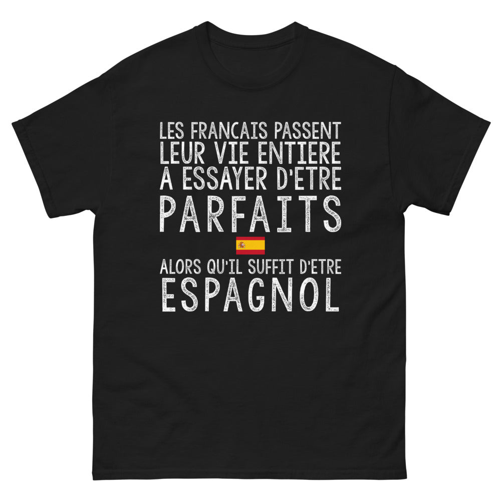 T-shirt Français vs Espagnol noir - Les Français leur vie entière