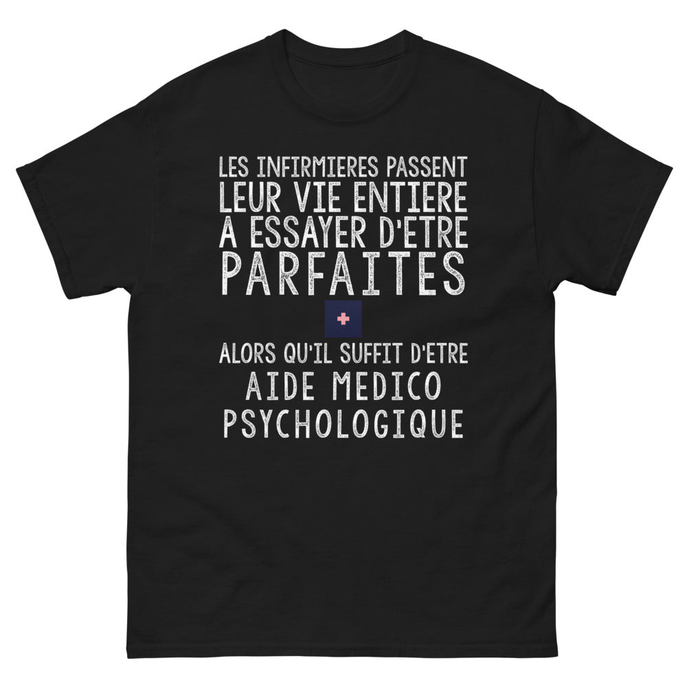 T-shirt Aide Médico-Psychologique noir - infirmières parfaites