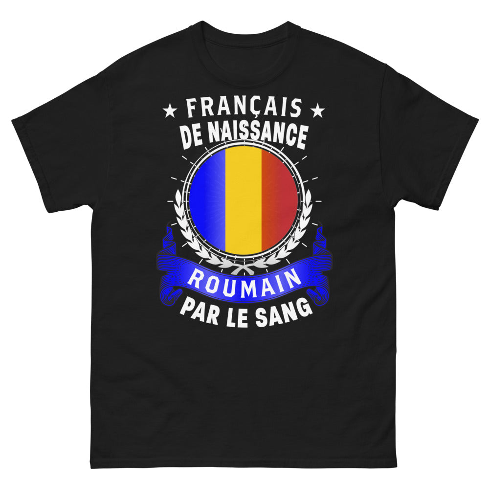 T-shirt France Roumanie noir - Français de Naissance, Roumain par le Sang