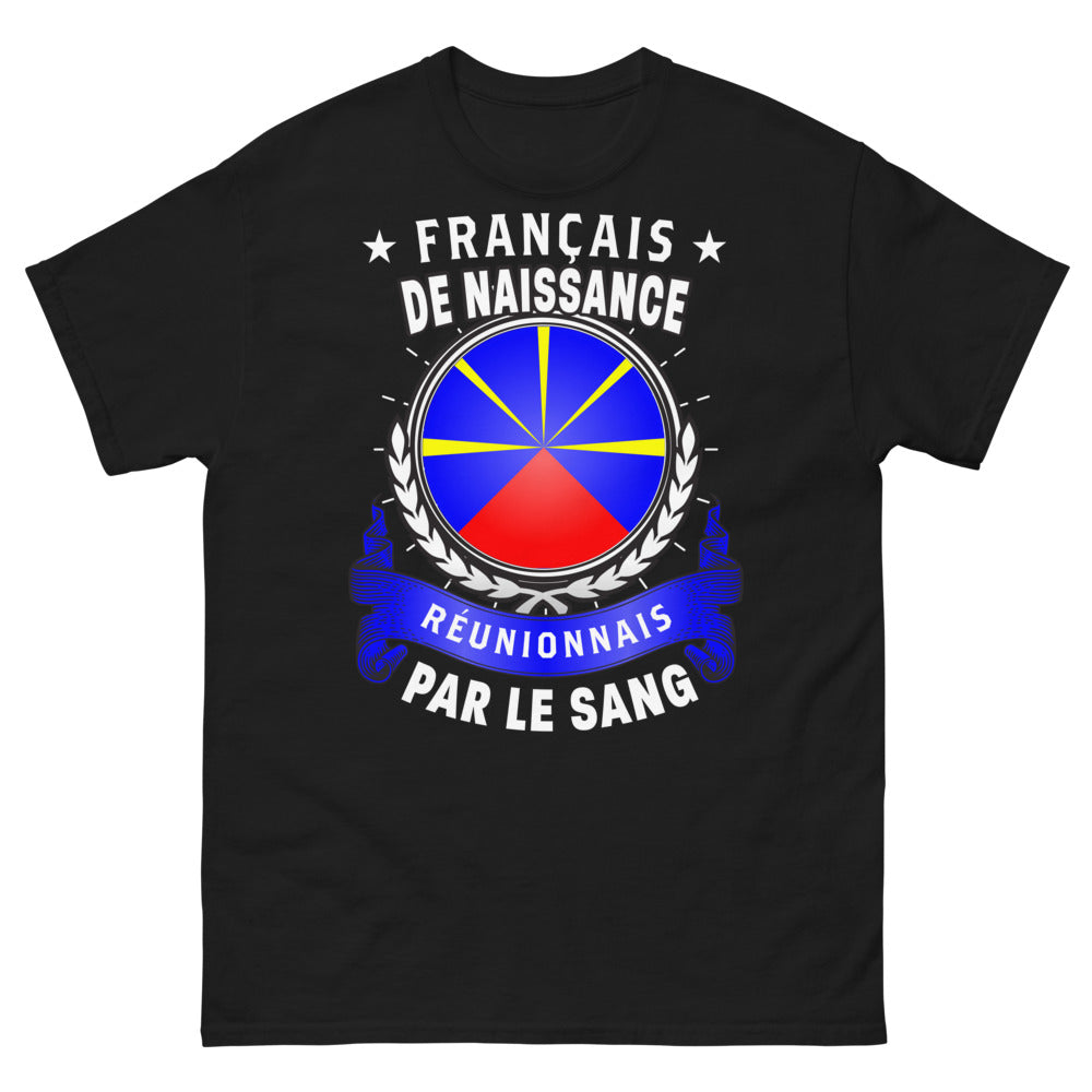 T-shirt Réunion noir - Français de naissance, réunionnais par le sang