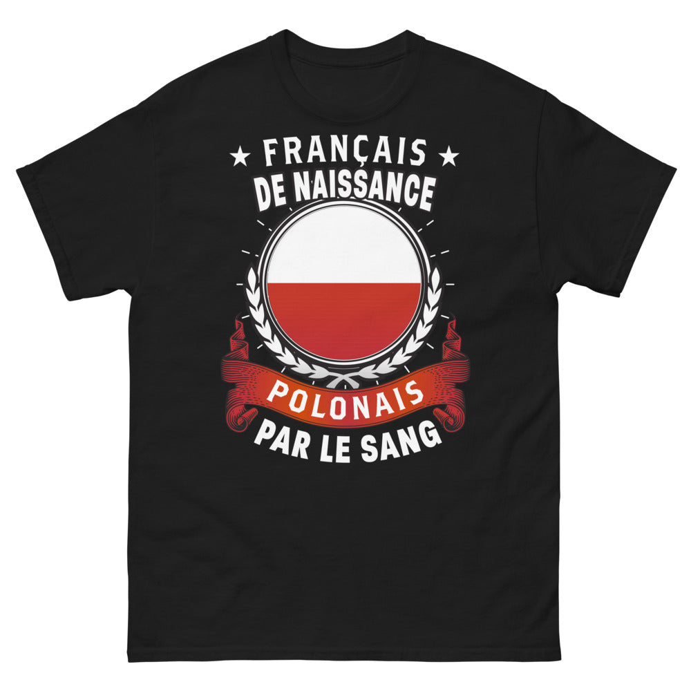 T-shirt franco-polonais noir - Français de naissance, Polonais par le sang
