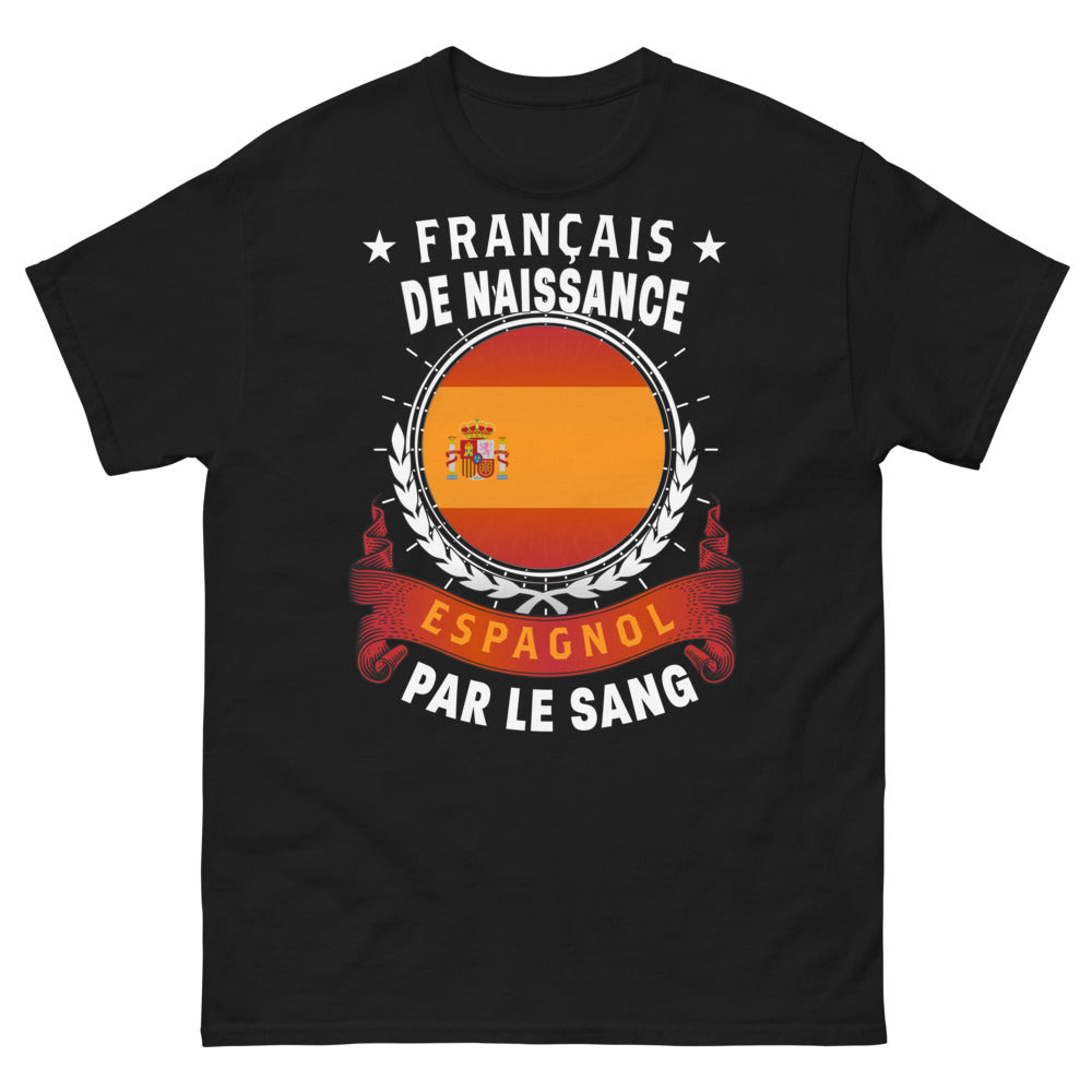 T-shirt franco-espagnol noir - Français de naissance, Espagnol par le sang