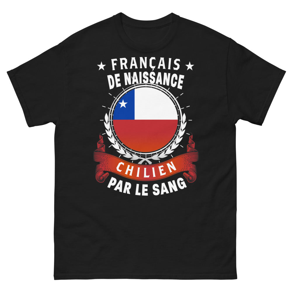T-shirt France Chili noir - Français de naissance, Chilien par le sang