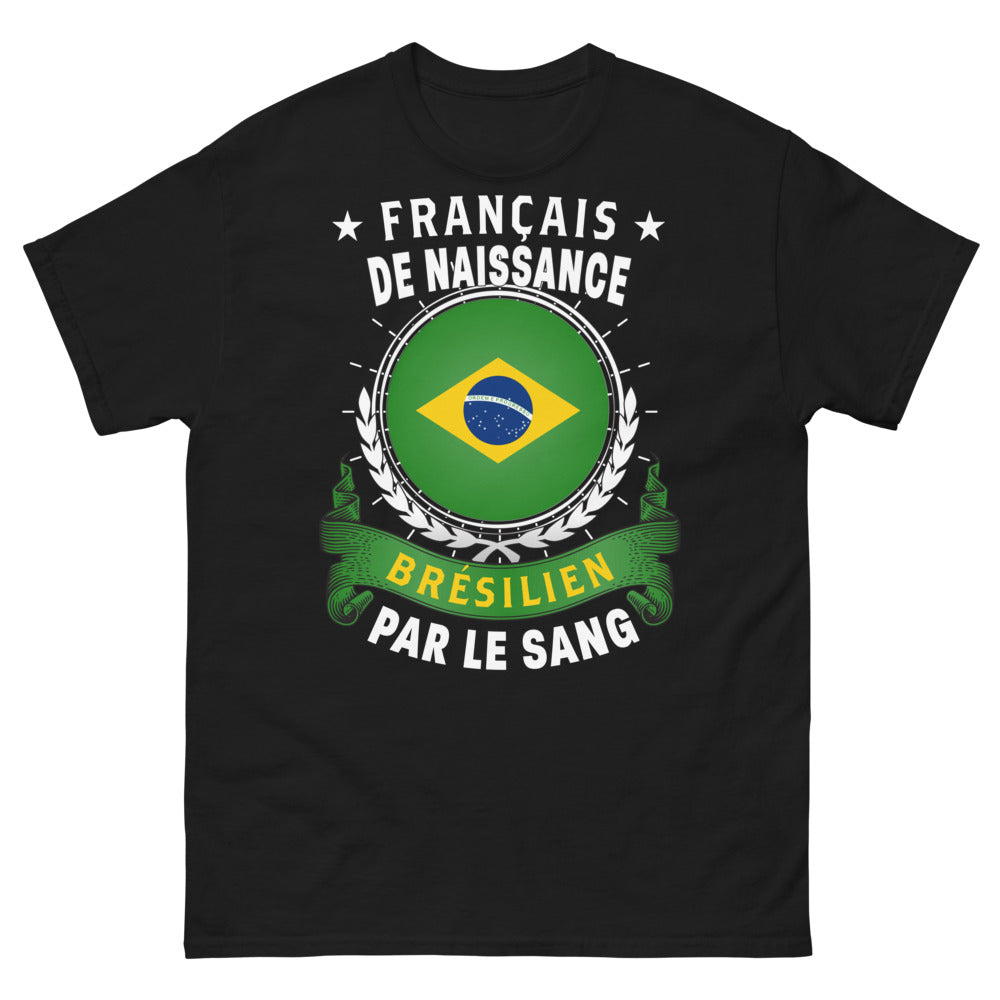 T-shirt France Brésil noir - Français de naissance, Brésilien par le sang