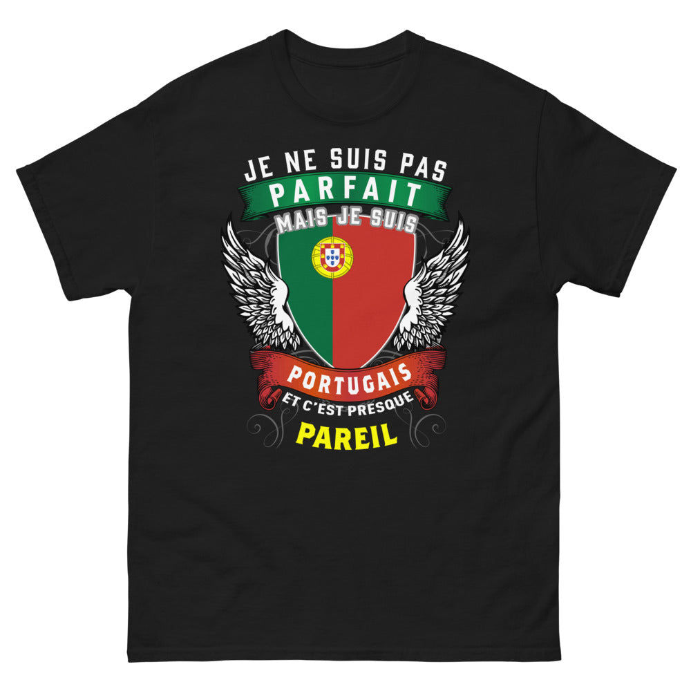 T-shirt Portugais noir - Je ne suis pas parfait je suis Portugais