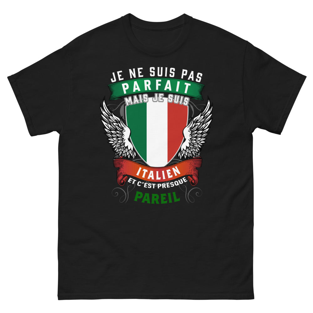 T-shirt Italie noir - Je ne suis pas parfait, Italien presque pareil