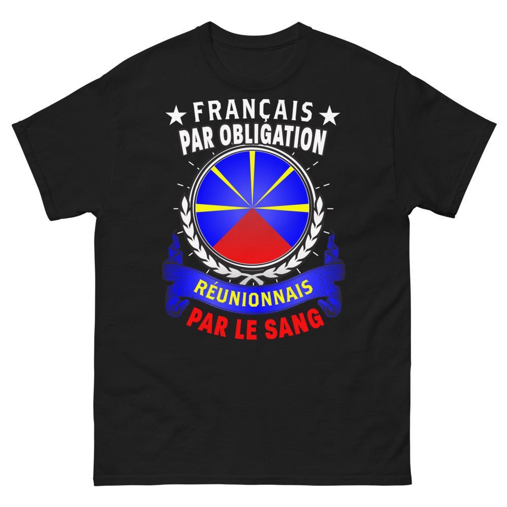 T-shirt Réunion noir - Réunionnais par obligation, Français par le sang