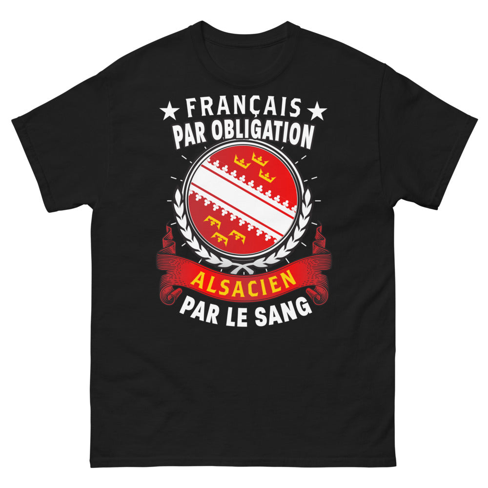 T-shirt Alsace noir - Français par obligation, Alsacien par le sang