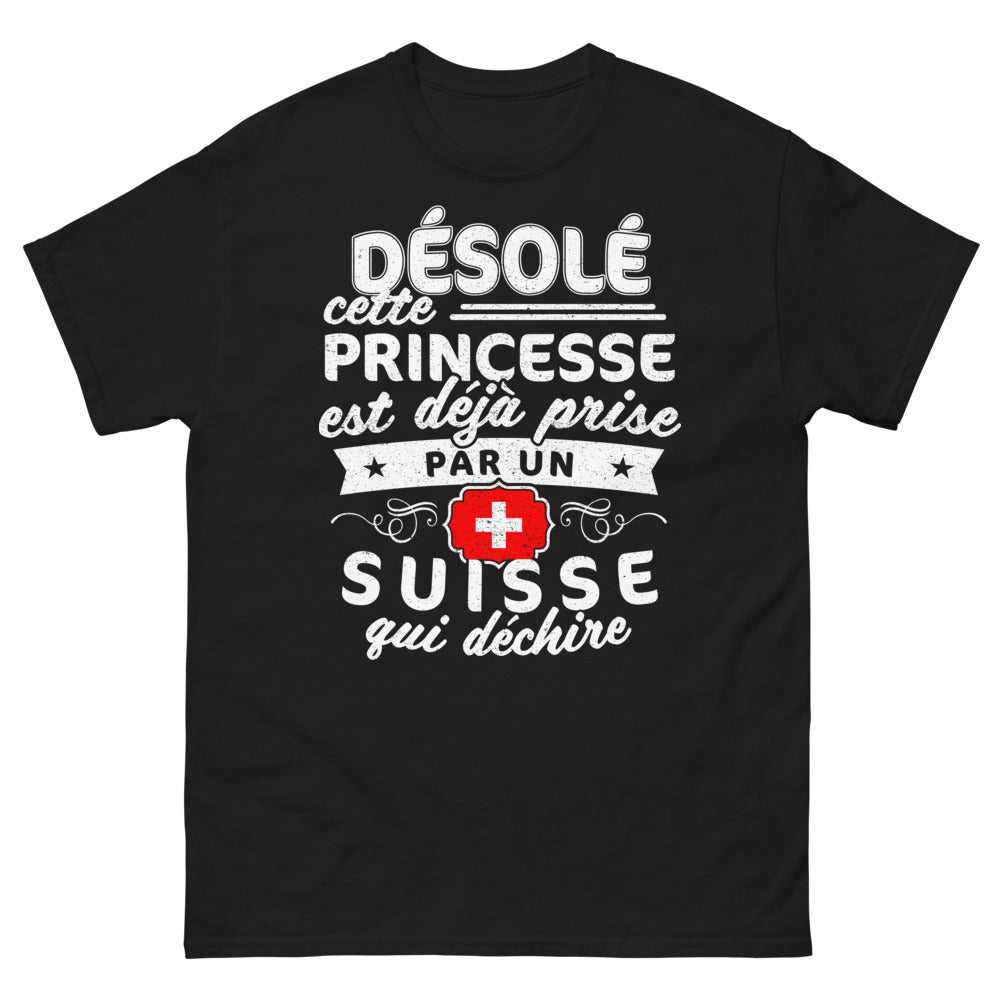 T-shirt Suisse noir - Désolée, princesse déjà prise par un Suisse qui déchire