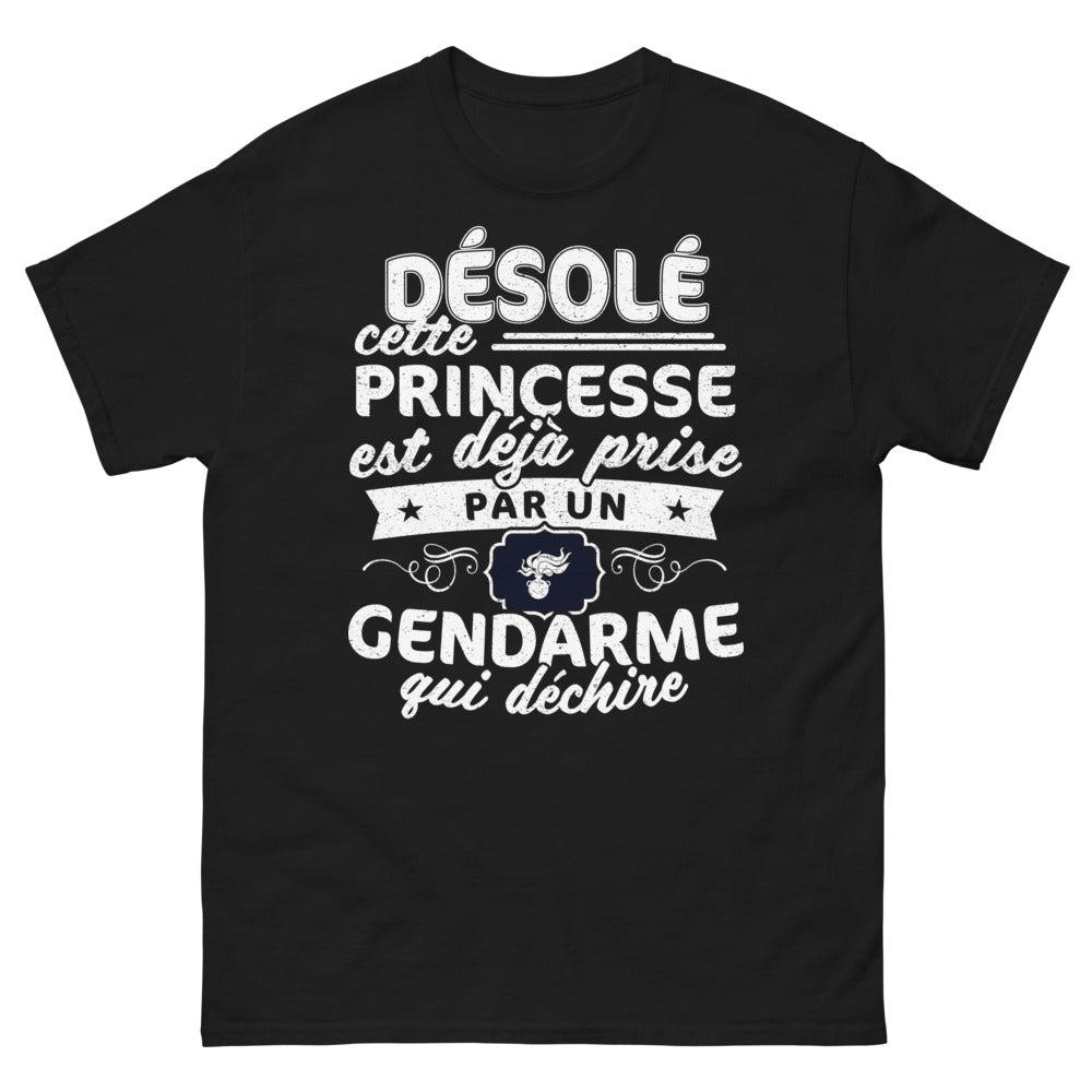 T-shirt gendarme noir - Princesse déjà prise, gendarme qui déchire