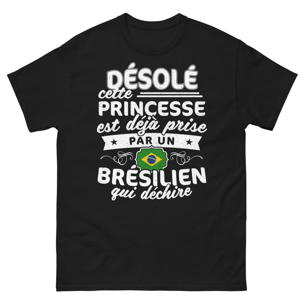 T-shirt France Brésil noir - Princesse française prise par un Brésilien qui déchire