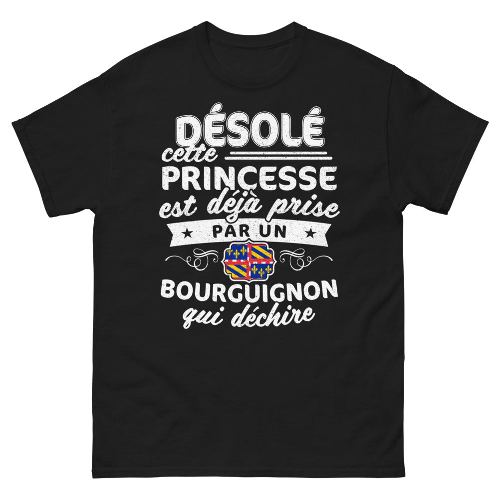 T-shirt Bourgogne noir - Désolé, princesse déjà prise par un Bourguignon
