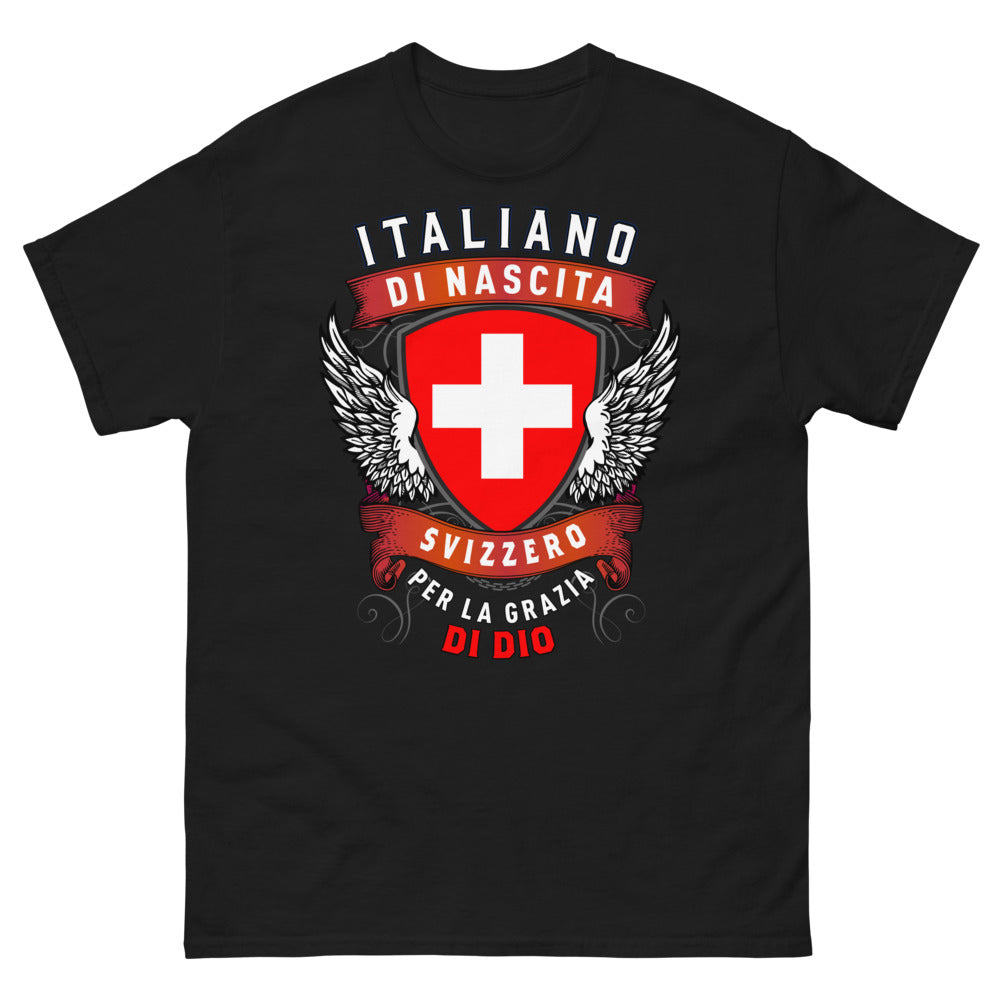 T-shirt Italia Svizzera nero - Italiano di nascita, Svizzero per la Grazia di Dio