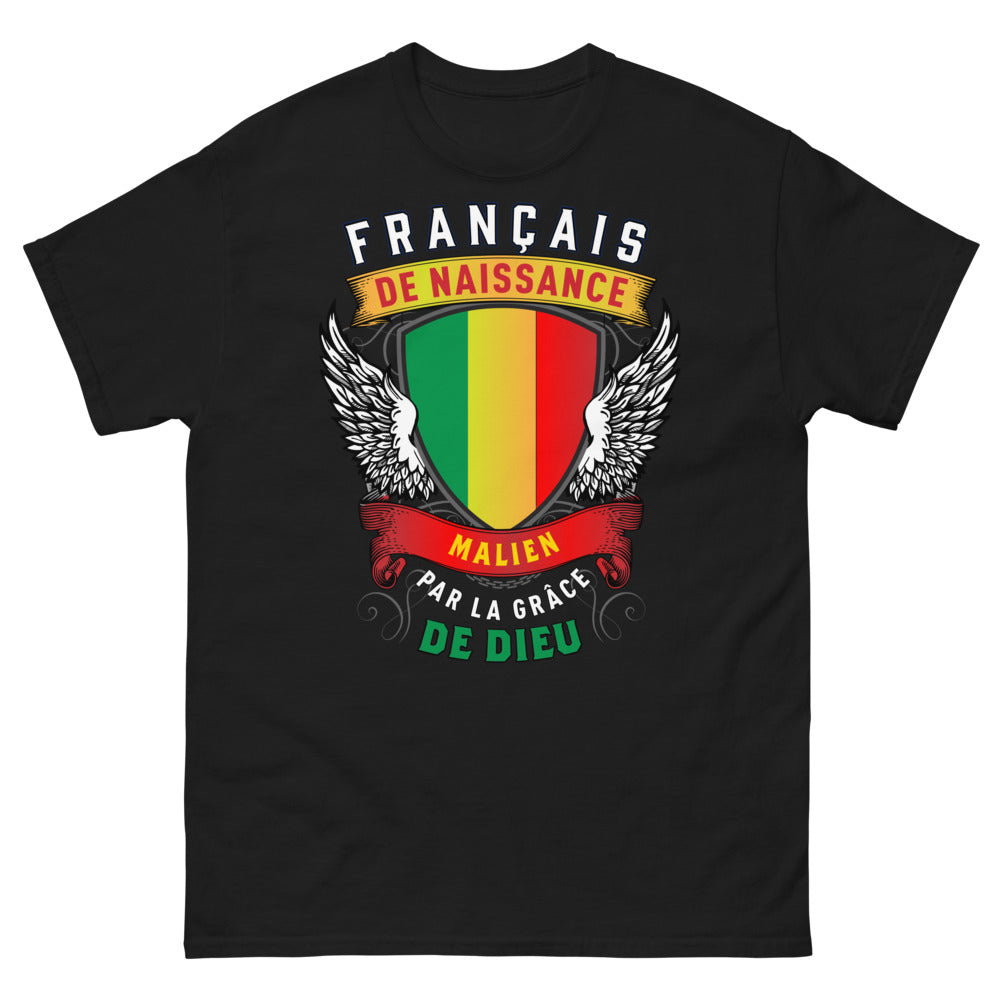 T-shirt Mali noir - Français de naissance, Malien par la grâce de Dieu