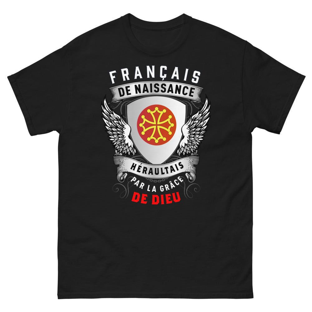 T-shirt Hérault noir - Français de Naissance, grâce de Dieu