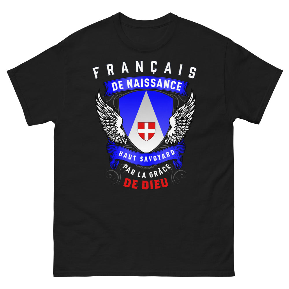 T-shirt Haute-Savoie noir - Fier Haut-Savoyard par la Grâce de Dieu