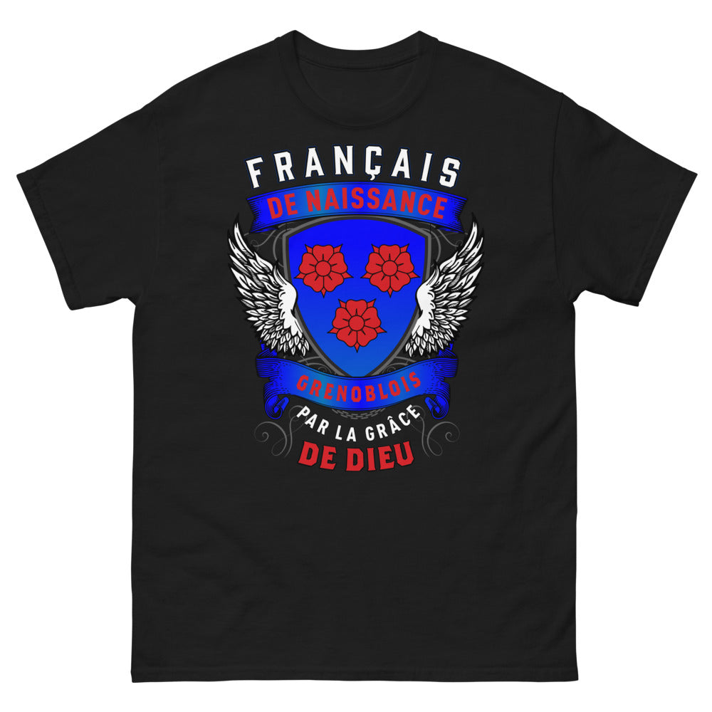 T-shirt Grenoblois noir - Français de naissance, grâce de Dieu
