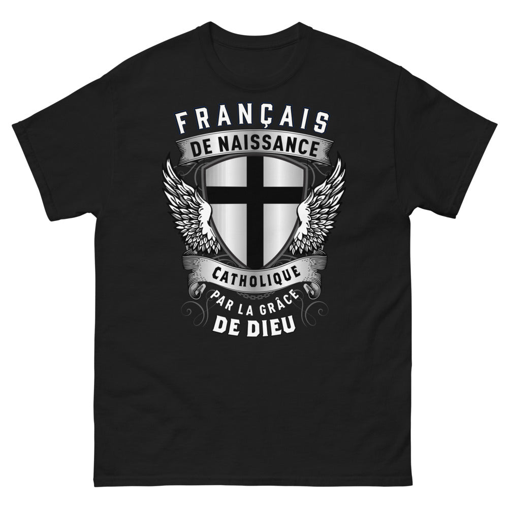 T-shirt français catholique noir - Français de naissance, catholique par grâce