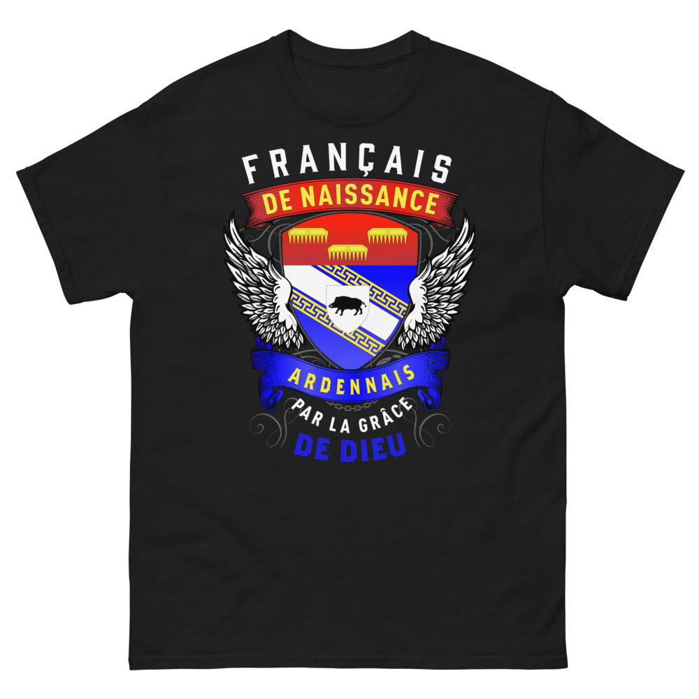 T-shirt Ardennes noir - Ardennais de naissance, par la grâce de Dieu