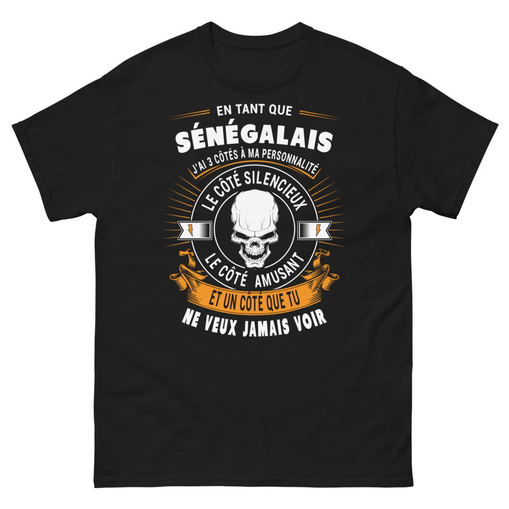 T-shirt Sénégal noir - Trois côtés: silencieux, amusant, à éviter