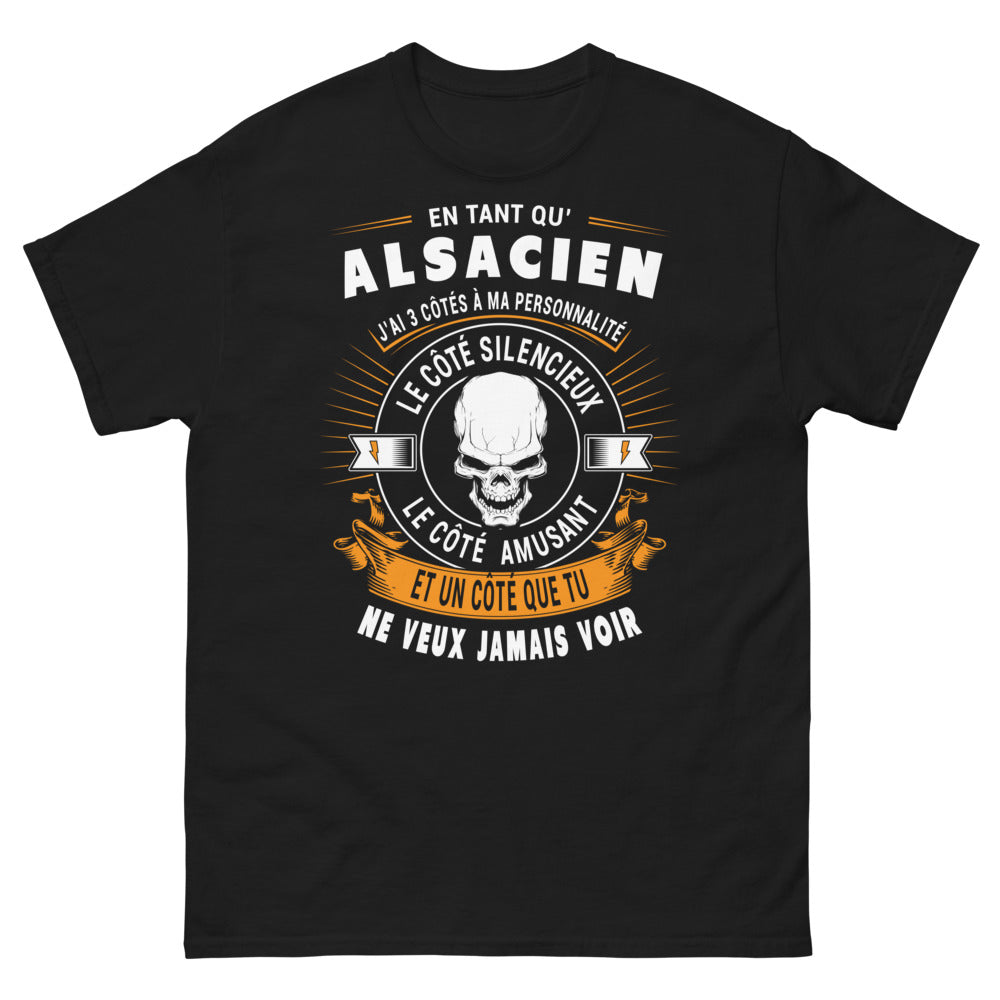 T-shirt Alsacien noir - 3 côtés: silencieux, amusant, le côté à éviter