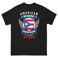 Thumbnail for T-shirt Portoricain noir - American by Birth, Puerto Rican by the Grace of God