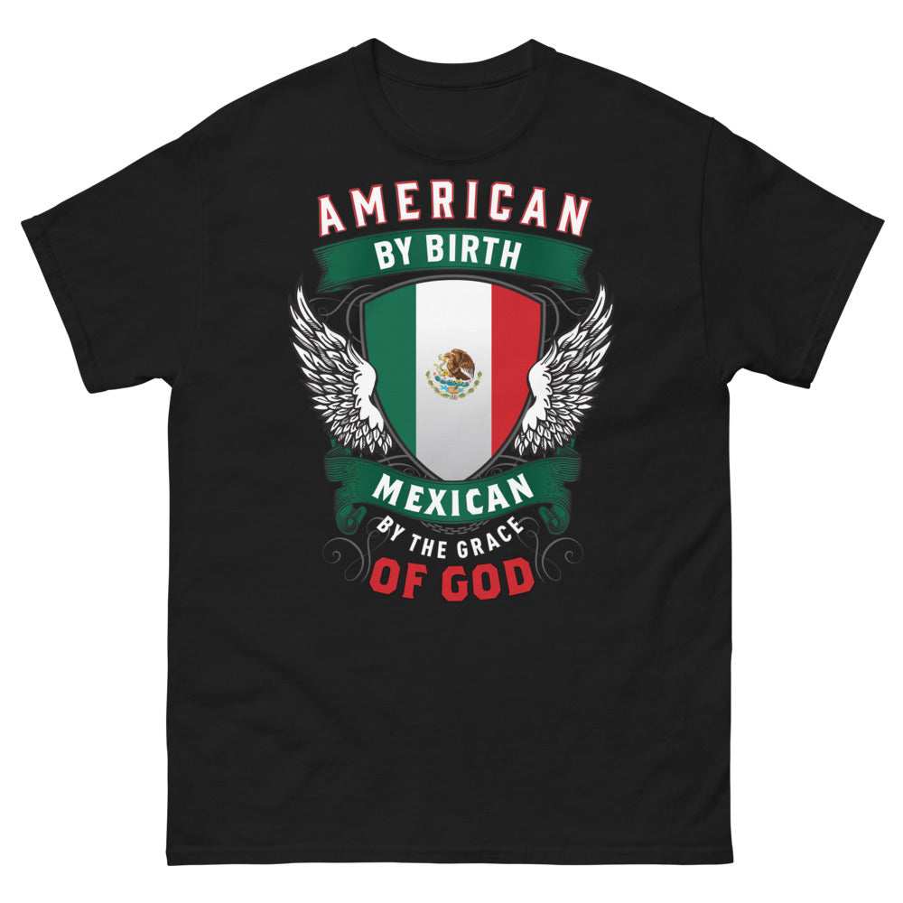 T-shirt USA/Mexique noir - American by Birth, Mexican by the Grace of God