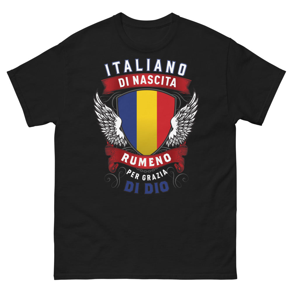T-shirt Italia-Roumanie marine - italiano di nascita, rumeno per grazia di Dio