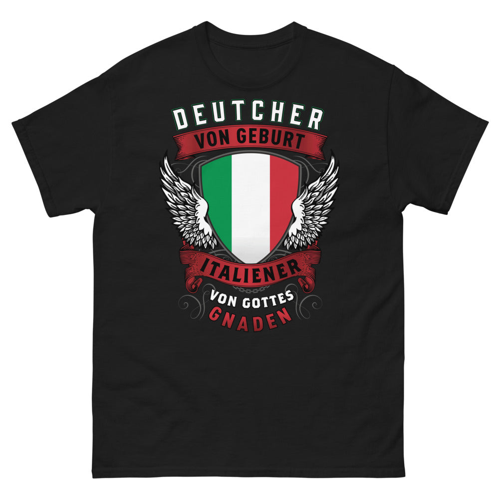 T-shirt Allemagne-Italie noir - Deutscher von Geburt, Italiener von Gottes Gnaden