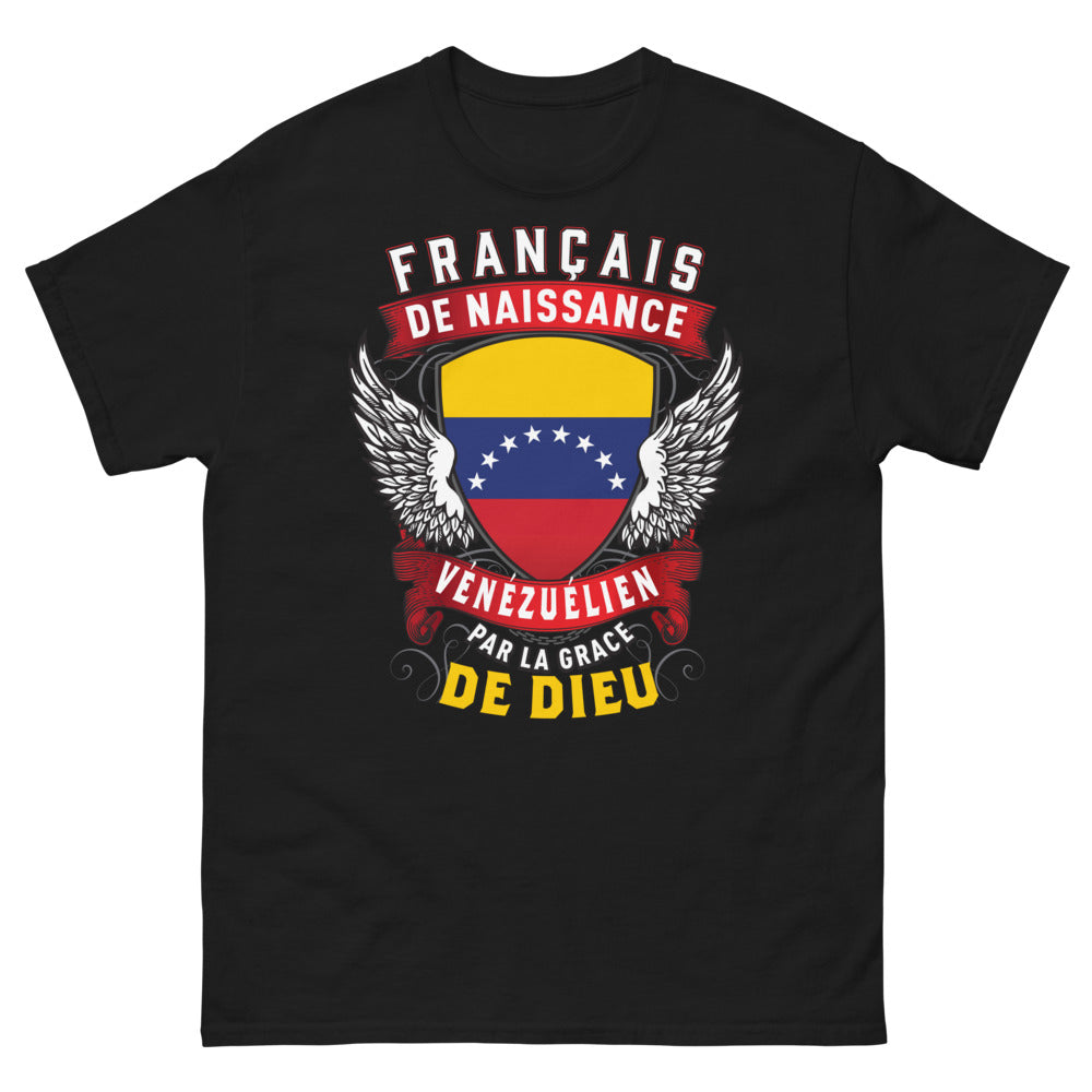 T-shirt Franco-vénézuélien noir - Français de naissance, Vénézuélien par la grâce de Dieu