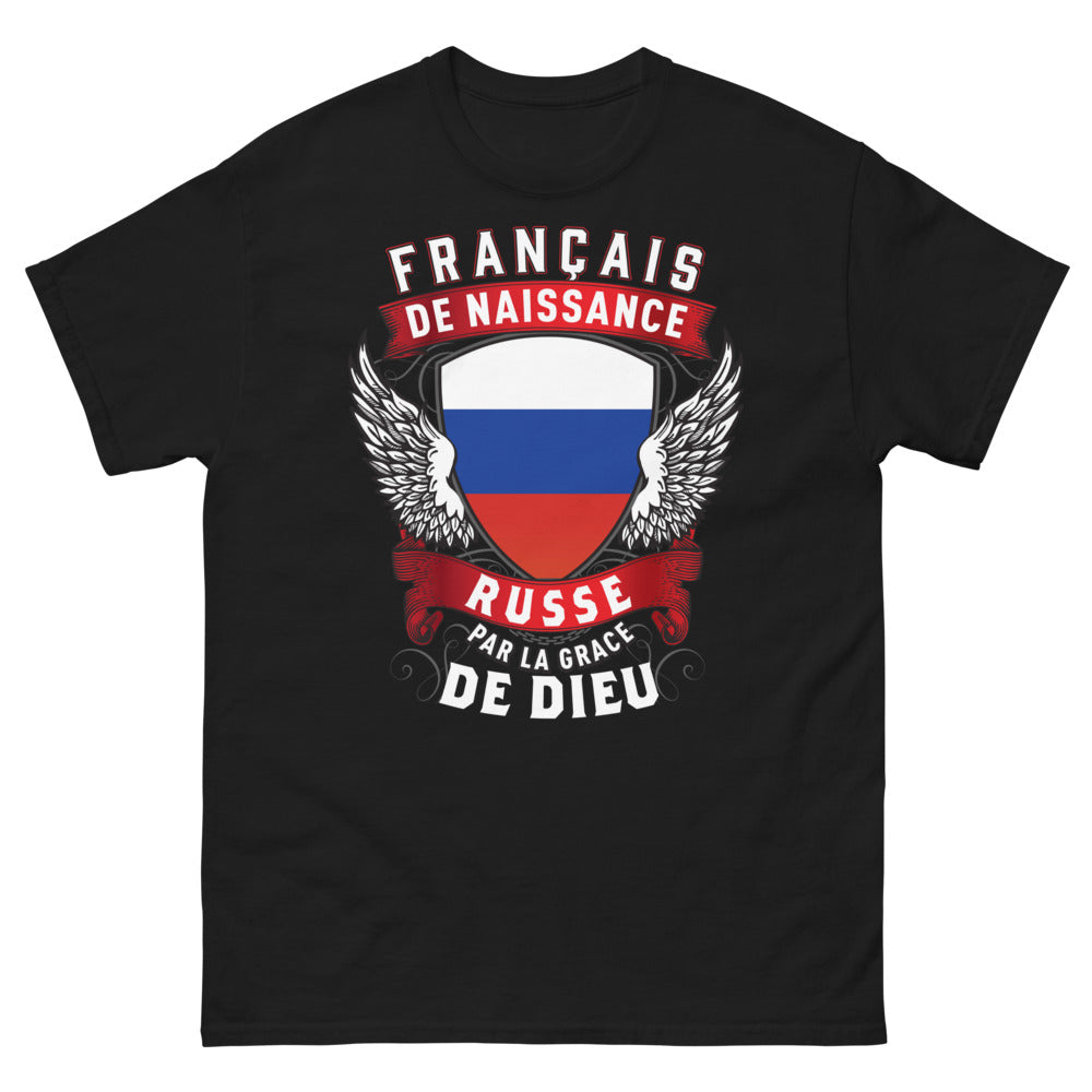T-shirt Français de naissance Russe noir - Français de naissance, Russe par la grâce de Dieu