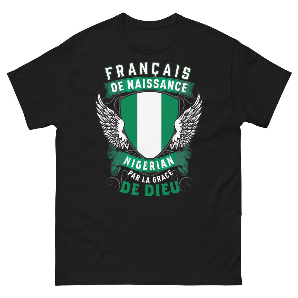 T-shirt Franco-Nigérians noir - 'Français de naissance, Nigérian par la grâce de Dieu'