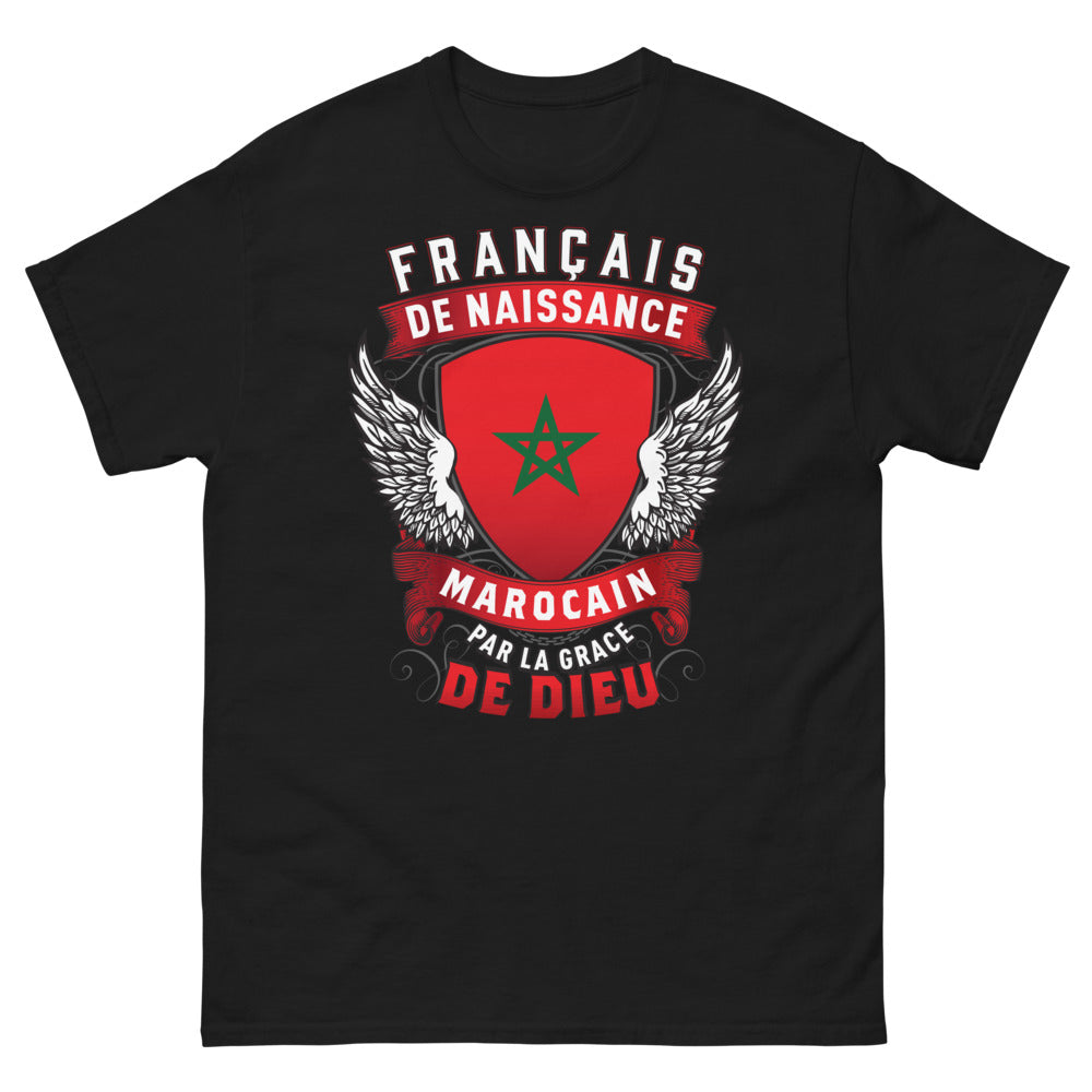T-shirt Français/Marocain noir - Français de naissance, Marocain par la grâce de Dieu