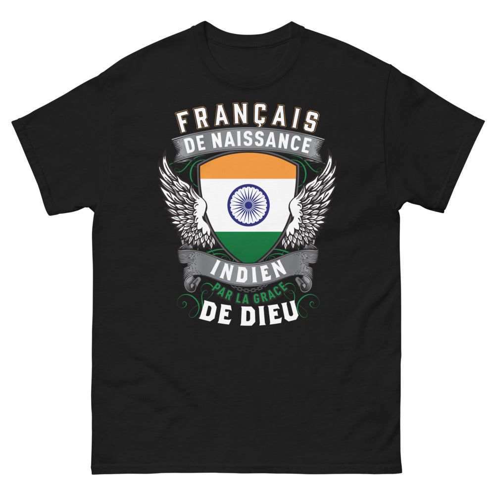 T-shirt franco-indien noir - Français de naissance, Indien par la grâce de Dieu