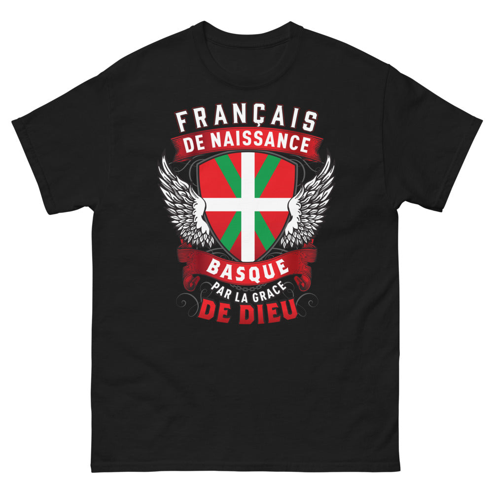 T-shirt Basque noir - Français de naissance, Basque par la Grâce de Dieu