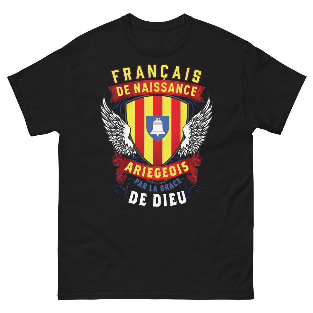 T-shirt Ariège noir - Français de naissance, Ariégeois par la Grâce de Dieu