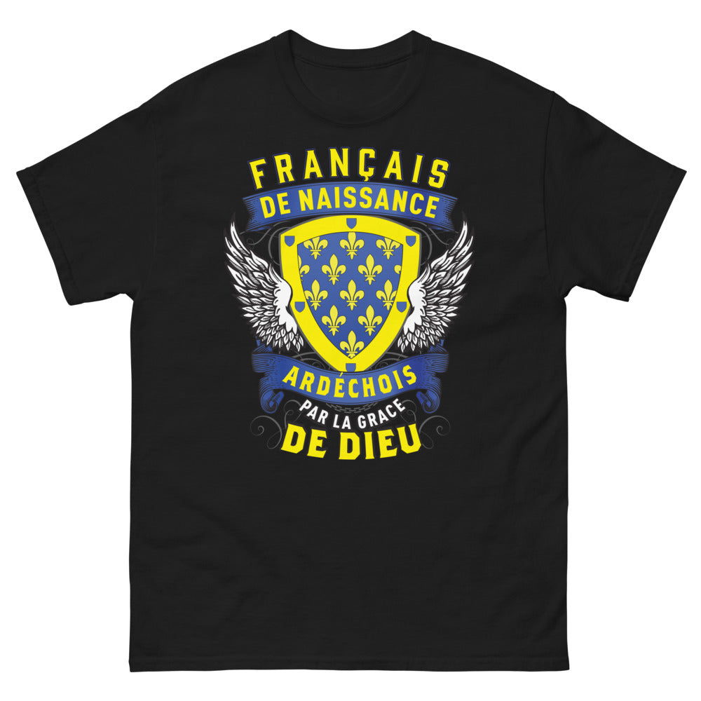 T-shirt Ardéchois noir - Français de Naissance par la Grâce de Dieu