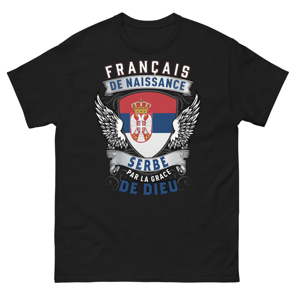 T-shirt Franco-serbe noir - Français de naissance, Serbe par la Grâce de Dieu