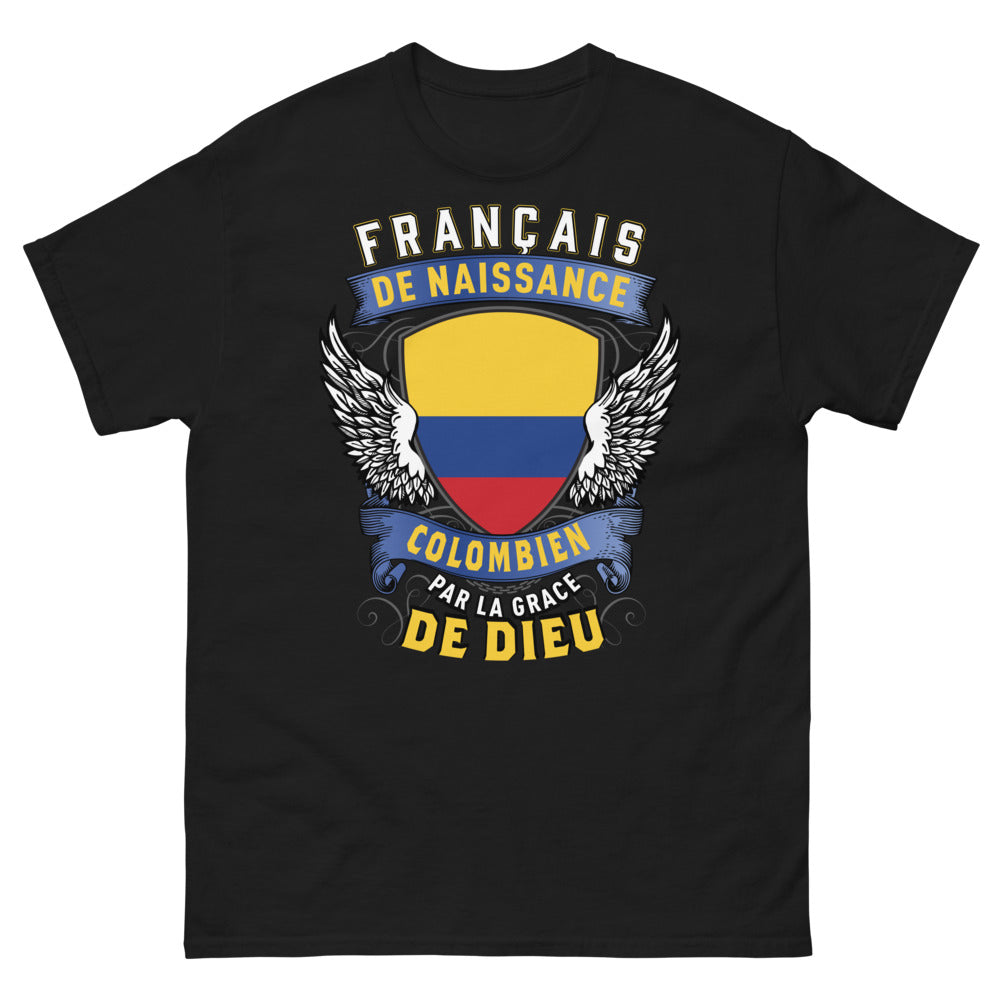 T-shirt Franco-colombien noir - Français de naissance, Colombien par la Grâce de Dieu