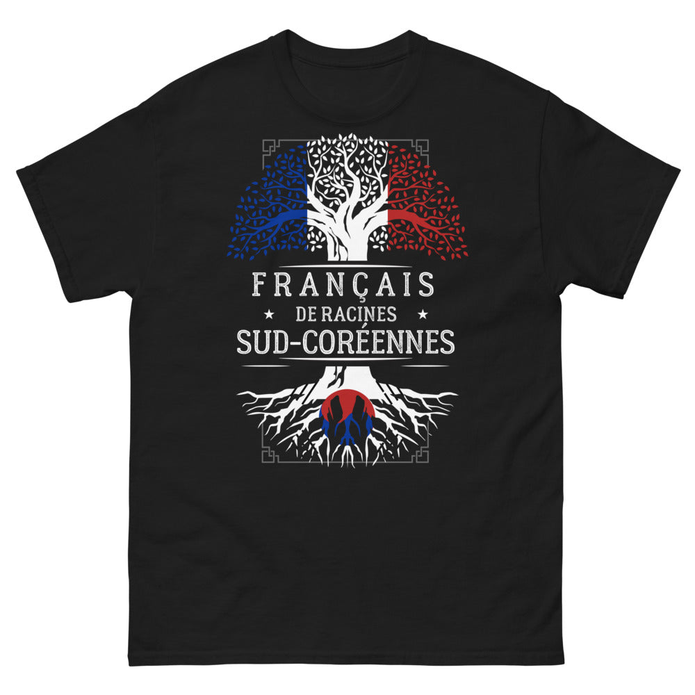 T-shirt Français de racines sud-coréennes noir - kimchi et baguette