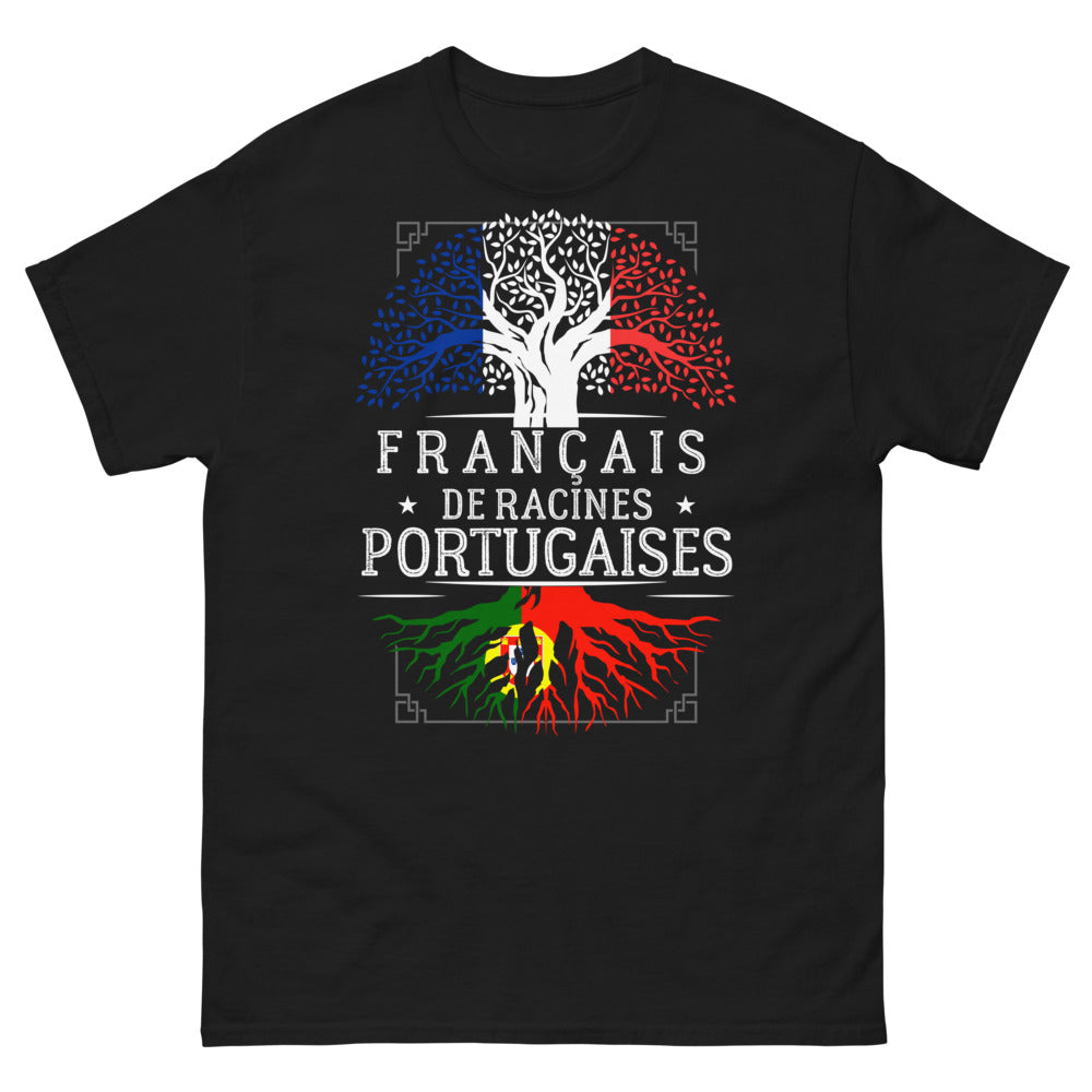 T-shirt Français de racines portugaises noir - fierté et humour
