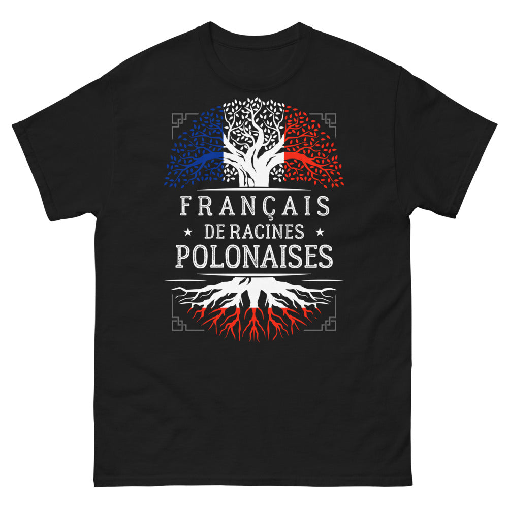 T-shirt Français racines polonaises noir - pierogi et camembert