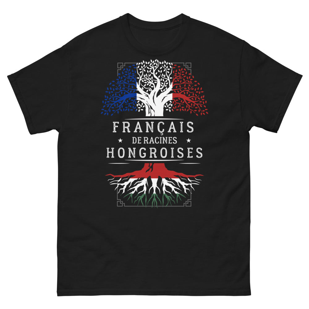 T-shirt Français de racines hongroises noir - Clin d'œil franco-hongrois