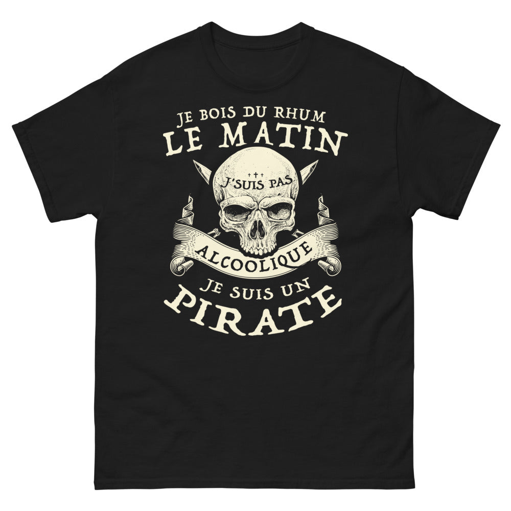 T-shirt Pirates noir - Je bois du rhum le matin, je ne suis pas alcoolique