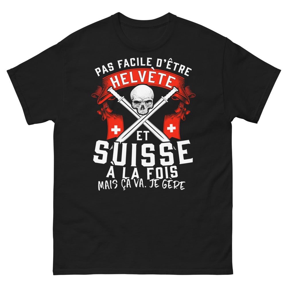 T-shirt Fierté Helvète noir - Pas facile d'être helvète et suisse