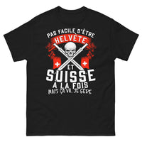 Thumbnail for T-shirt Fierté Helvète noir - Pas facile d'être helvète et suisse